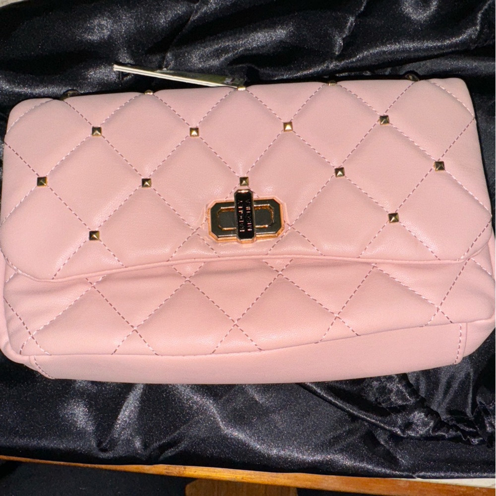 Badgley Mischka Pink Quilted Chain Bag Purse Studded